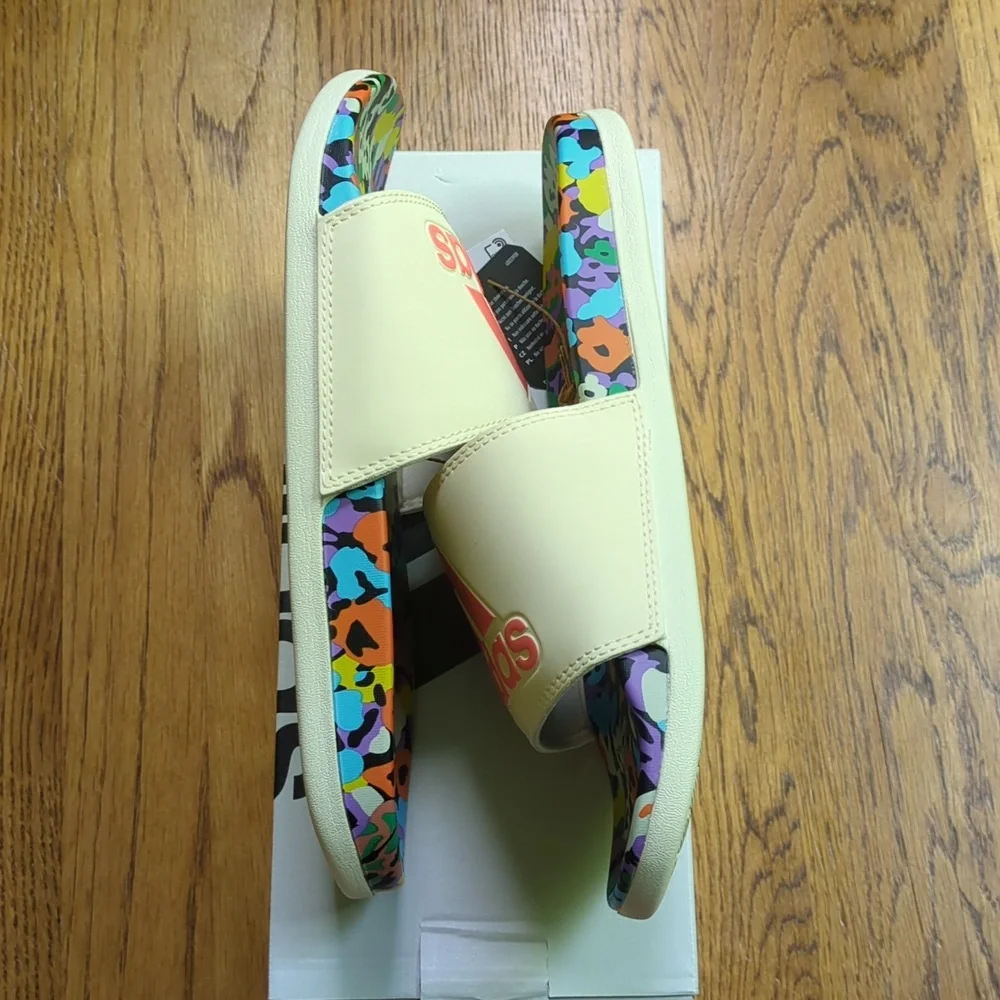 NIB FARM Rio Slide Sandals Adidas Collab Multicolor Abstract Print Womens Size 7 - Picture 7 of 11